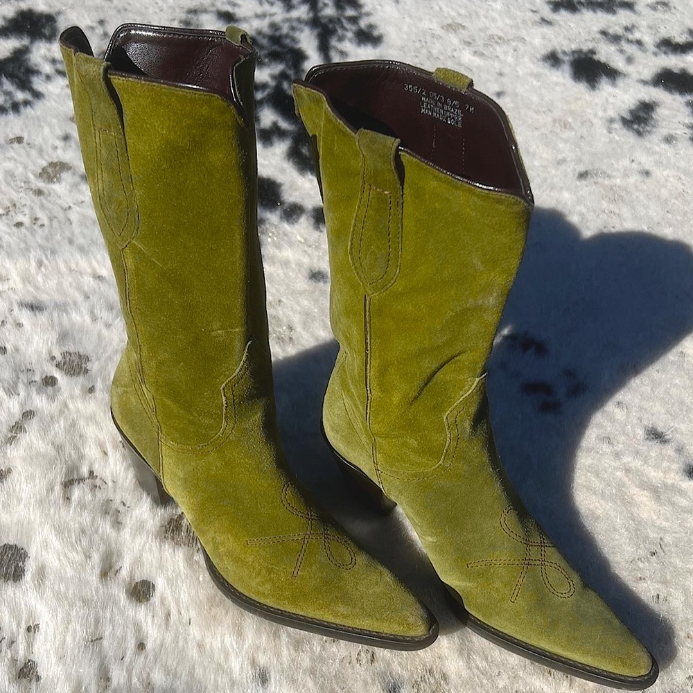 Green Suede Cowboy Boots